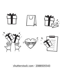 hand drawn doodle surprise and gift box related illustration vector icon isolated
