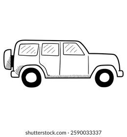 Hand drawn doodle suv car isolated on white background. Vector illustration.