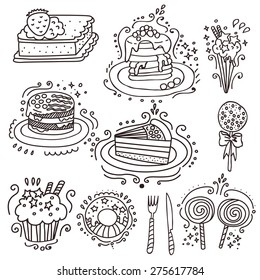 Hand drawn doodle sweets vector illustrations