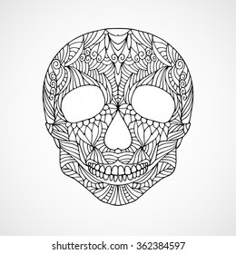 Hand drawn doodle swirled skull