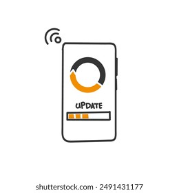 hand drawn doodle system update loading on electronic device illustration