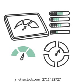 Dibujado a mano Doodle Tablet portátil con medidor de velocidad conjunto de ilustración