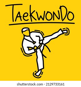 Hand drawn doodle taekwondo fighter athlete kicking design vector. League sport banner poster template.