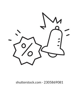 icono de precio de etiqueta de doodle dibujado a mano con notificación de timbre para la ilustración de descuento vector