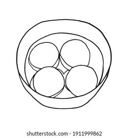 Hand drawn doodle tangyuan. Chinese cuisine dish. Design sketch element for menu cafe, restaurant, label and packaging. Vector illustration on a white background.