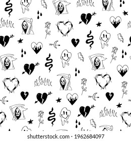 Hand drawn doodle tattoo style. Seamless pattern. Vector