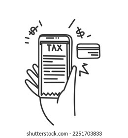 hand drawn doodle tax Card payment approved on mobile illustration vector