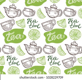Hand drawn doodle tea pattern