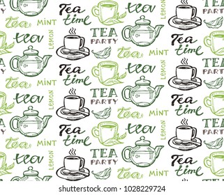 Hand drawn doodle tea pattern