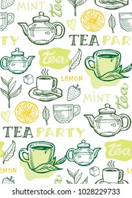 Hand drawn doodle tea pattern