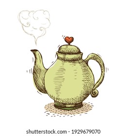 Hand Drawn Doodle Tea Pot On White Background Vector Illustration