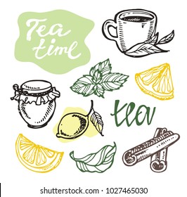 Hand drawn doodle tea set