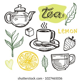 Hand drawn doodle tea set
