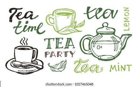 Hand drawn doodle tea set
