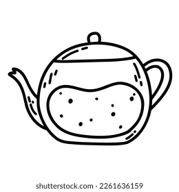 Hand drawn doodle teapot with coffee or tea. Vector illustration of kitchenware, kettle icon.
