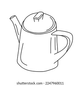 Hand drawn doodle teapot. Tall ceramic or metal tea or coffee pot sketch. Simple outline icon. Vector illustration.