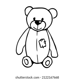 Hand drawn doodle teddy bear. Vector stuffed toy for a kids or romantic design. Outline.