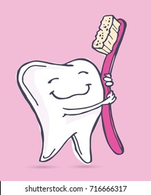 Hand drawn doodle teeth with brush. 
