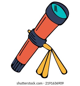 Hand Drawn Doodle Telescope Isolated on White Background.