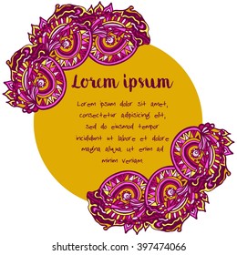 Hand drawn doodle template abstract card in zentangle style. 