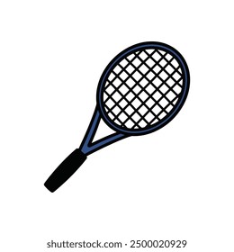 Hand Drawn Doodle Tennis Racket Illustration. Colorful Tennis Equipment Sticker Clip Art Icon Isolated on White Background Vector EPS 10