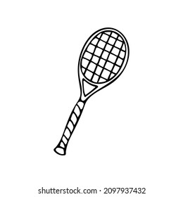 Hand drawn doodle tennis racquet. Vector sport clipart. Outline.