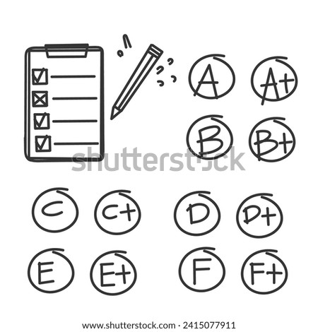 hand drawn doodle test quiz score icon related