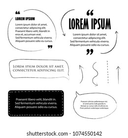 Hand drawn doodle text, quote templates and arrows, design elements  in grunge style.