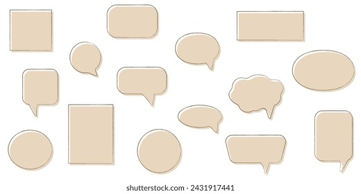 Hand drawn doodle textbox set. Empty speech bubbles charcoal crayon brush stroke. Isolated Vector frames on white background