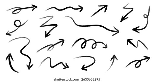 Hand drawn doodle texture brush lines and arrows icon vector illustration set