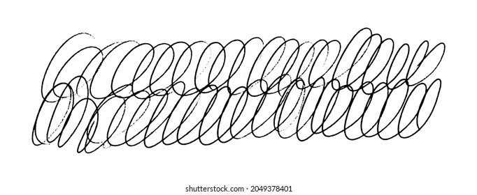 Hand drawn doodle texture. Knot doodle horizontal background isolated on white. Shaded crossed out spiral brush. Vector illustration of a black graphic element.