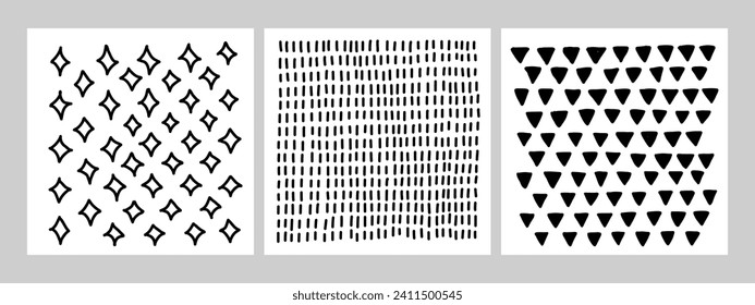 Hand drawn doodle texture set. Vector abstract collection with stars, and dots. Doodle shapes. Trendy illustration. Graphic vector freehand textures set. Lines are isolated on a white background