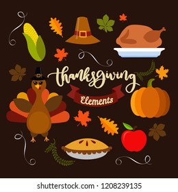 Hand drawn doodle thanksgiving and Autumn icons set. Vector illustration. Fall symbols collection. 