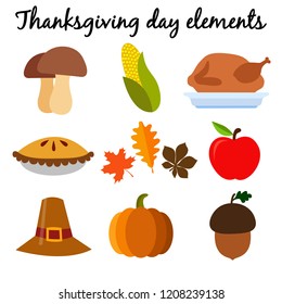 Hand drawn doodle thanksgiving and Autumn icons set. Vector illustration. Fall symbols collection. 