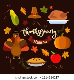 Hand drawn doodle thanksgiving and Autumn icons set. Vector illustration. Fall symbols collection.