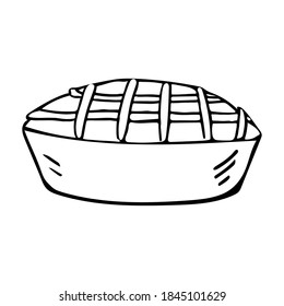 Hand Drawn Doodle Thanksgiving Icon - Traditional Lattice Upper Crust Apple Pie Isolated On White Background. Vector Illustration. Shortcrust Pastry With Apple Filling Sweet Pastry