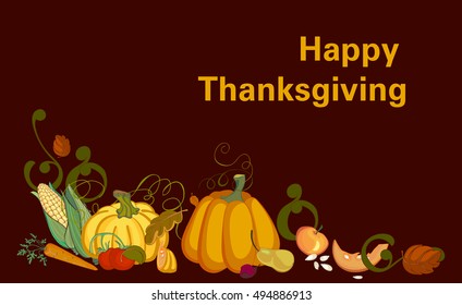 Hand drawn doodle Thanksgiving icons set  against a dark background. Vector illustration autumn symbols collection.