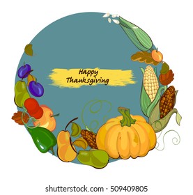 Hand drawn doodle Thanksgiving icons set against a dark background. Vector illustration autumn symbols collection.