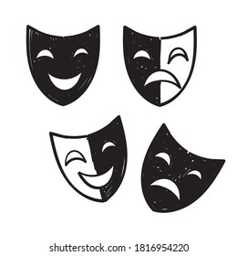 hand drawn doodle theater mask icon illustration vector isolated