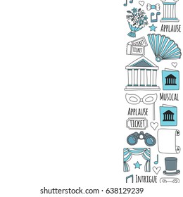 Hand drawn doodle Theatre set Vector illustration Sketchy theater icons  