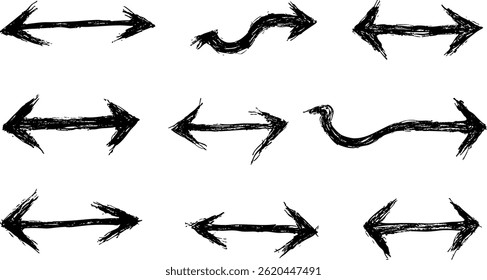 ponteiro desenhado doodle setas grossas Pincel, marcador desenhado setas negrito definir