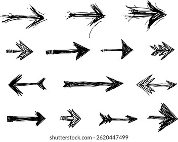 hand drawn doodle thick arrows Brush, marker drawn bold arrows set