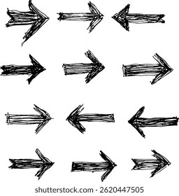 hand drawn doodle thick arrows Brush, marker drawn bold arrows set