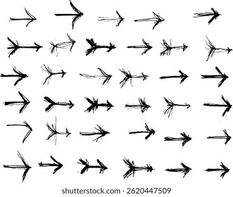 hand drawn doodle thick arrows Brush, marker drawn bold arrows set