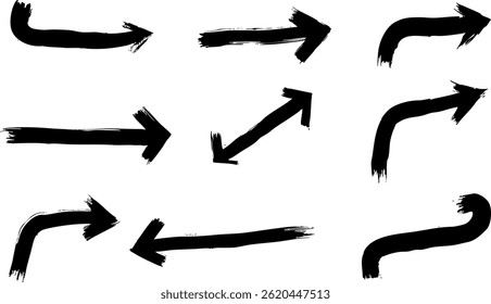 hand drawn doodle thick arrows Brush, marker drawn bold arrows set