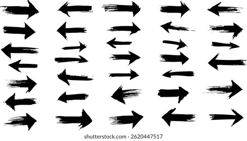 hand drawn doodle thick arrows Brush, marker drawn bold arrows set