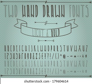 Hand drawn doodle thin font set of two versions