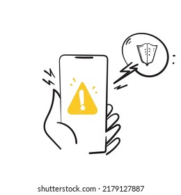detección de amenazas de doodle dibujado a mano en vector de ilustración móvil
