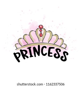 Hand drawn doodle tiara in watercolor style, vector format