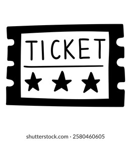 Hand drawn doodle ticket isolated on a white background. Vector illustration.